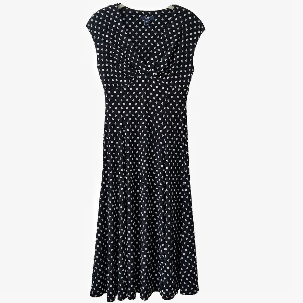 Retro Polka Dot Black and White Midi Dress XS